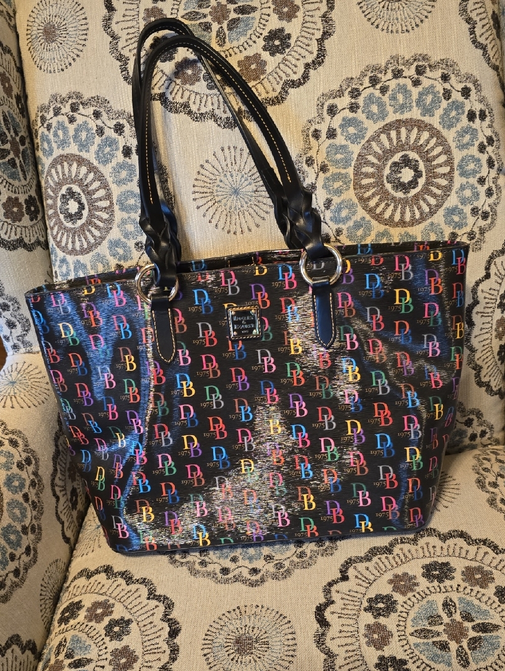 Dooney Bourke Neely Black w/Multicolor Logo Print Tote